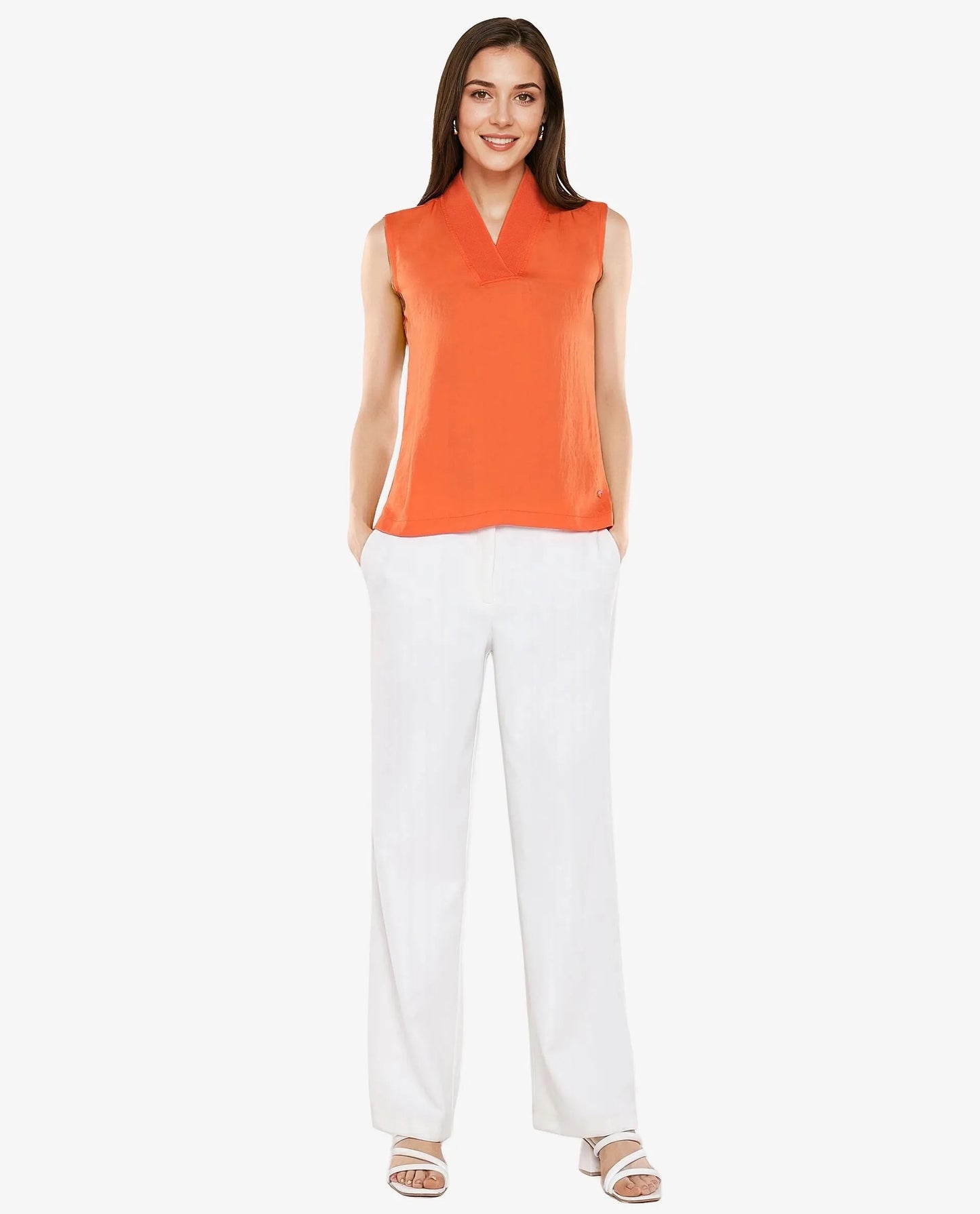 Rareism Women Siyar Orange Plain Top