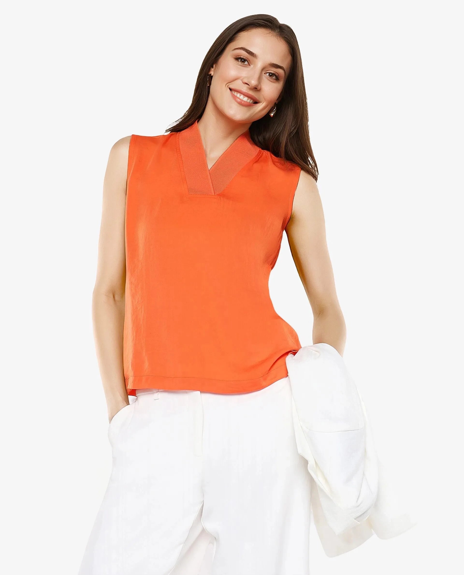 Rareism Women Siyar Orange Plain Top