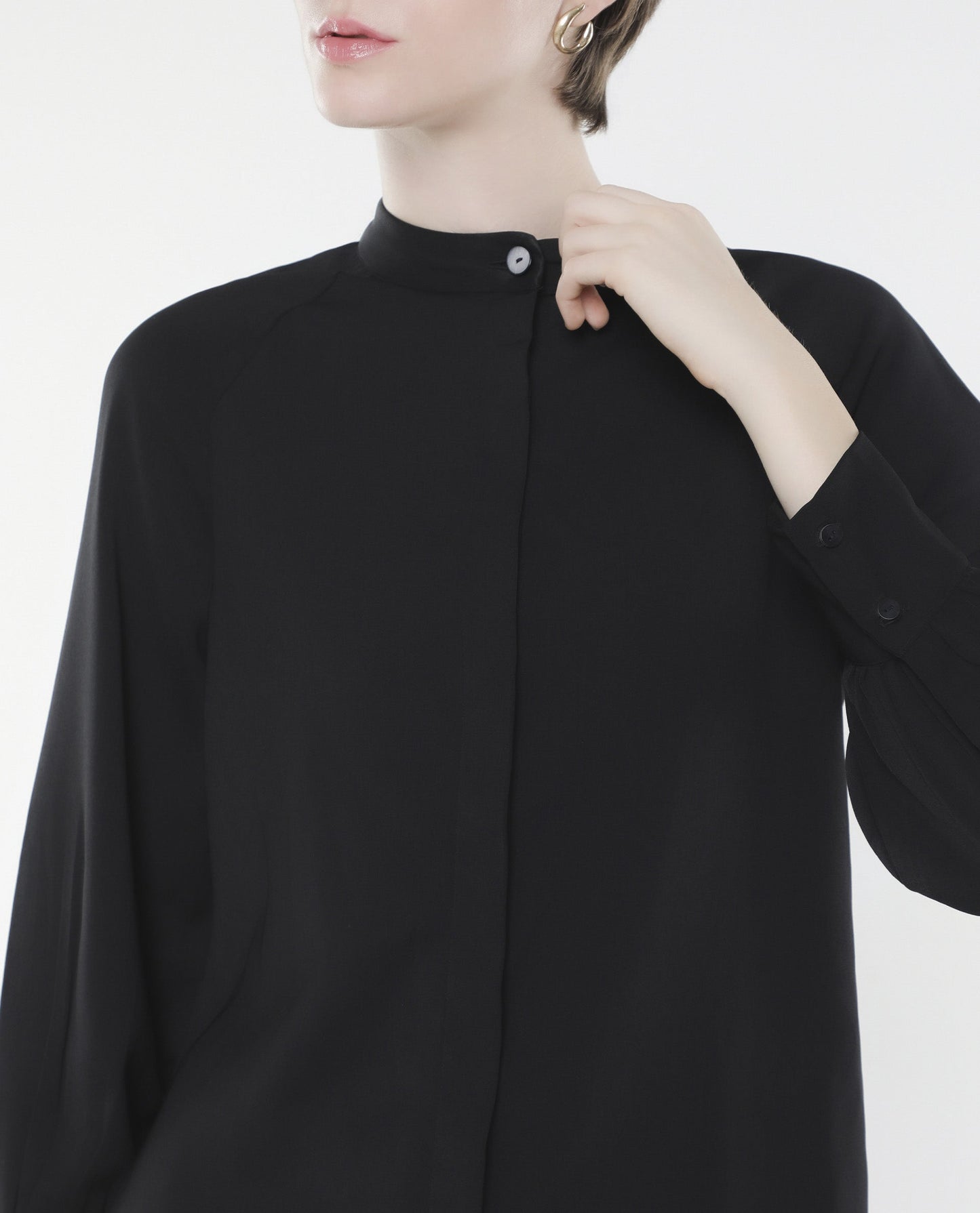 Rareism Women Snera Black Poly Blend Fabric Cuffed Sleeve Collared Neck Button Closure Plain Top