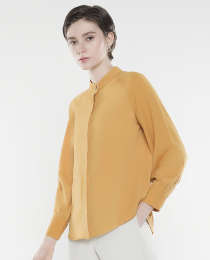 Rareism Women Snera Yellow Poly Blend Fabric Cuffed Sleeve Collared Neck Button Closure Plain Top