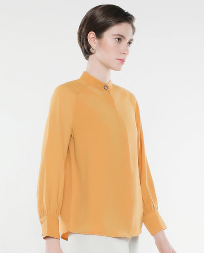 Rareism Women Snera Yellow Poly Blend Fabric Cuffed Sleeve Collared Neck Button Closure Plain Top