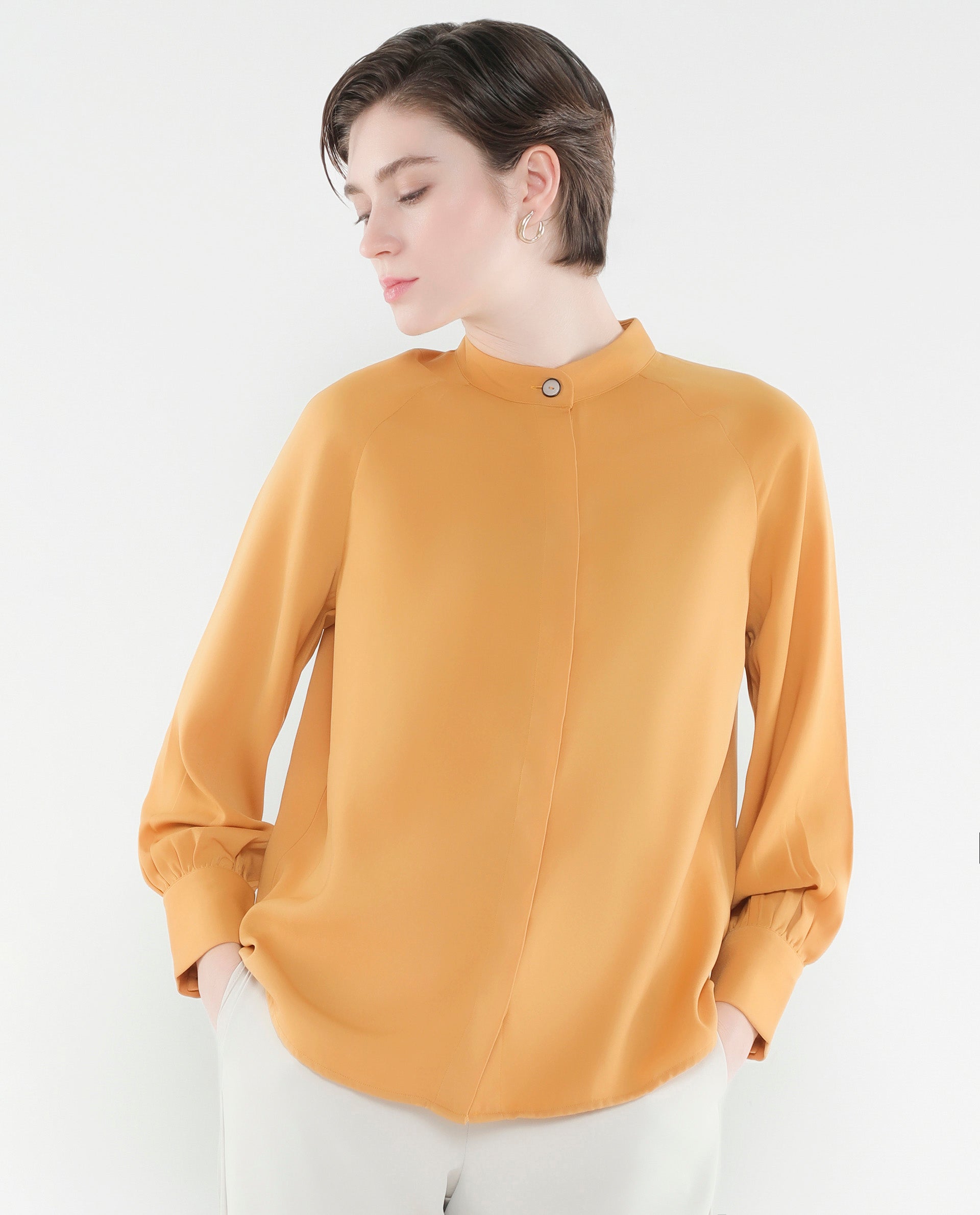 Rareism Women Snera Yellow Poly Blend Fabric Cuffed Sleeve Collared Neck Button Closure Plain Top