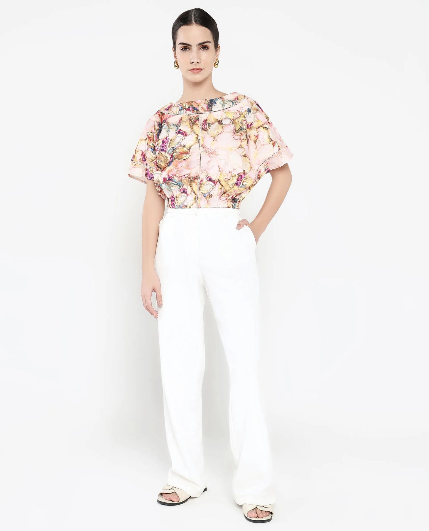 Rareism Women Terni Multi Extended Sleeves Boat Neck Floral Print Top