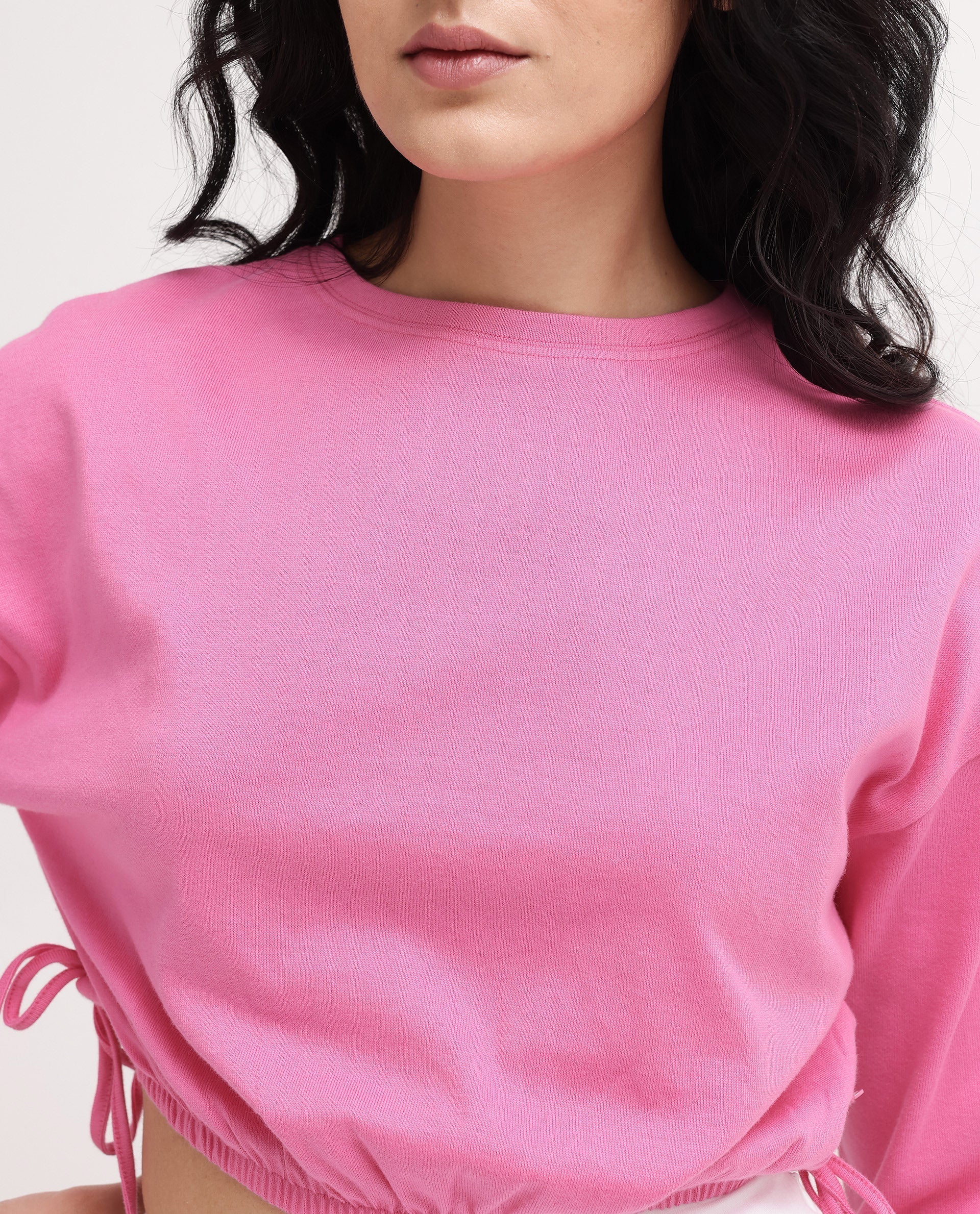 Rareism Women Thistle Pink Cotton Fabric Full Sleeve Crew Neck Solid Regular Fit Top