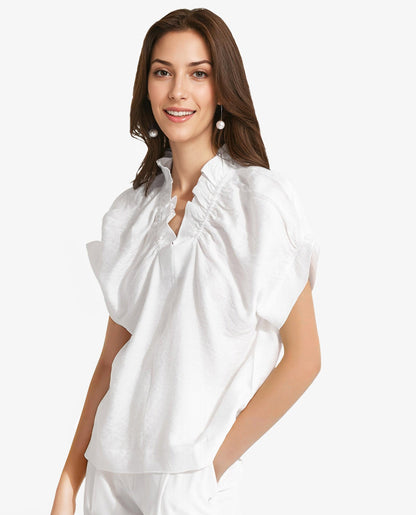 Rareism Women Tichi White Extended Sleeves V-Neck Plain Top