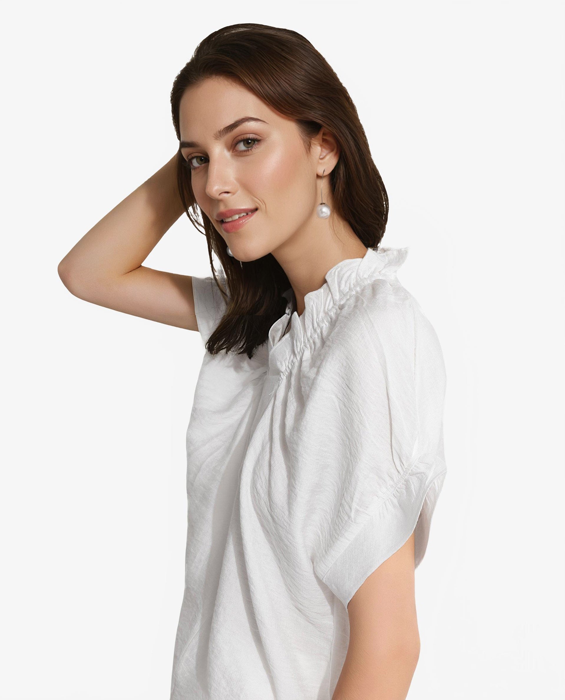 Rareism Women Tichi White Extended Sleeves V-Neck Plain Top