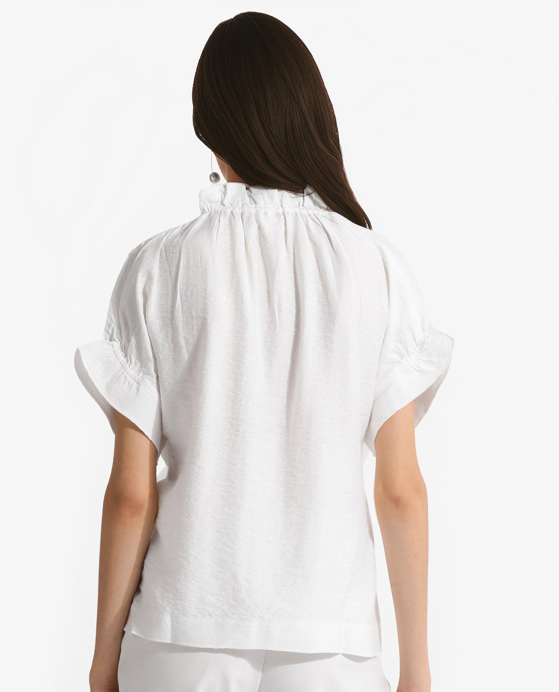 Rareism Women Tichi White Extended Sleeves V-Neck Plain Top