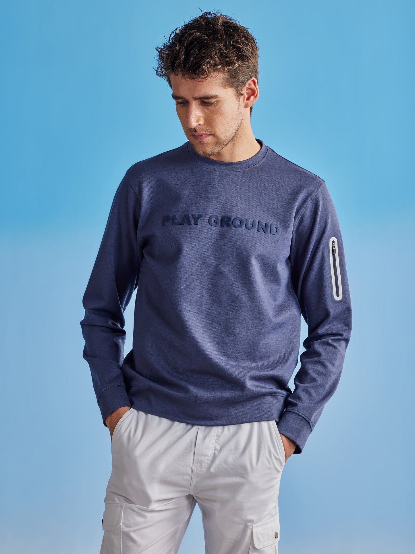 Blue Chest Print 4-Way Stretch Sweatshirt