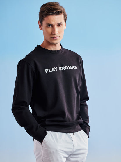 Black Chest Print 4-Way Stretch Sweatshirt