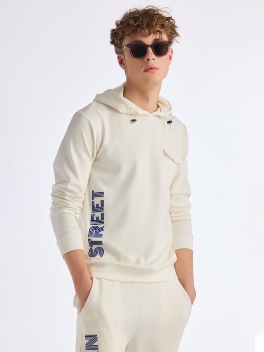 White Printed Hooded Sweatshirt