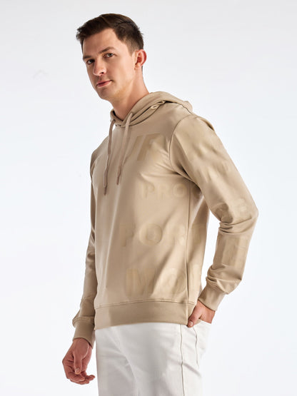 Beige Printed Hooded Sweatshirt