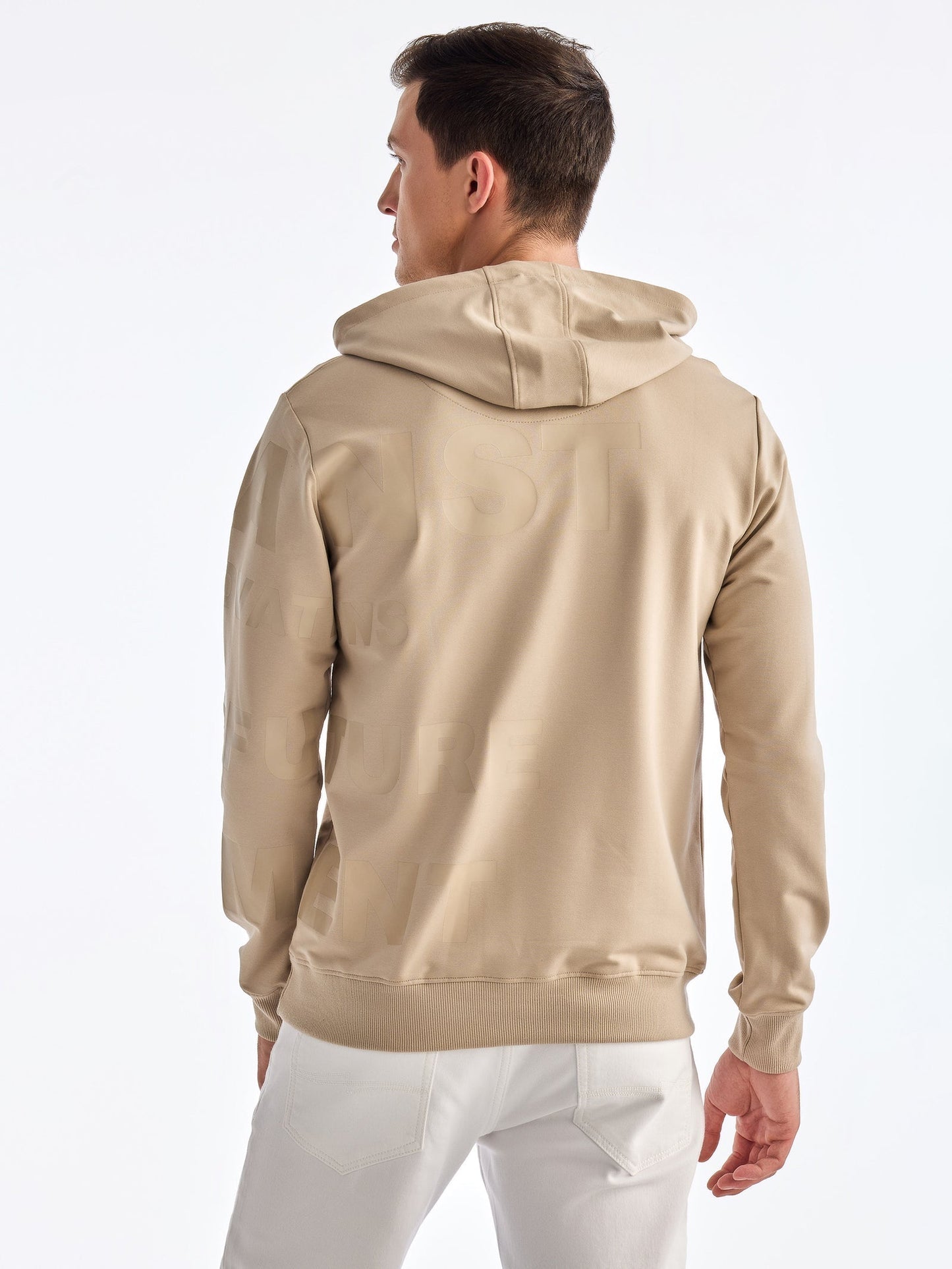 Beige Printed Hooded Sweatshirt