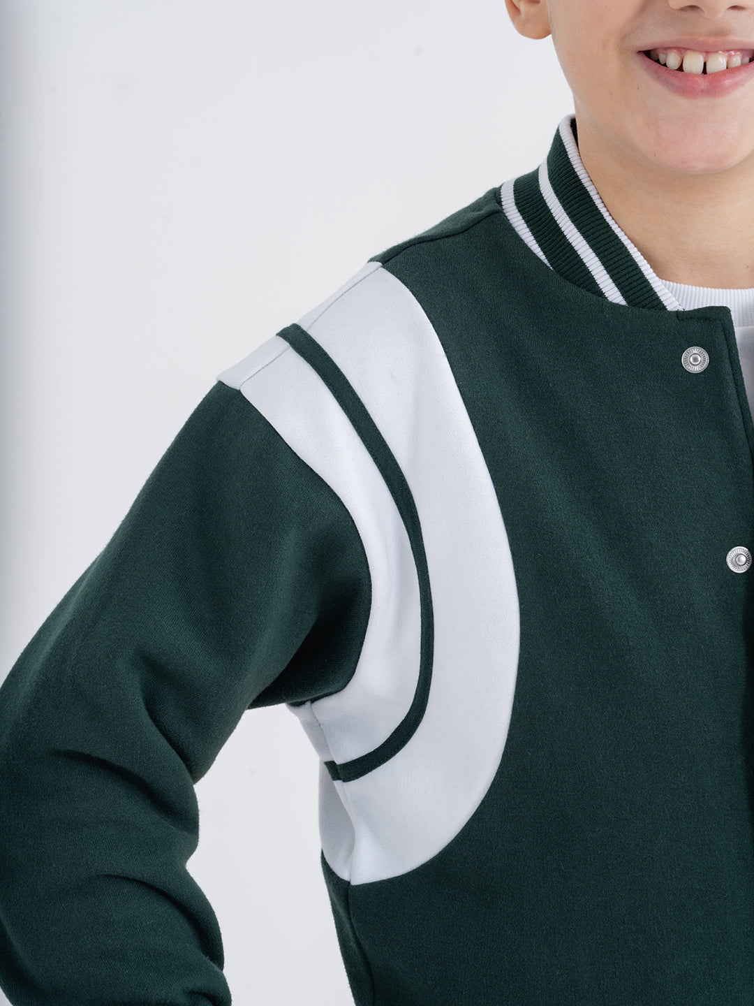 Teal Green And White Color Blocking Unisex Jackets