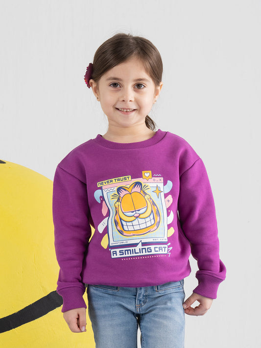 Garfield Purple Placement Screen Printed Sweatshirt