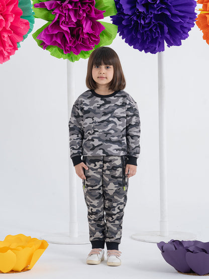 Trendy Black Unisex Camo Print Sets