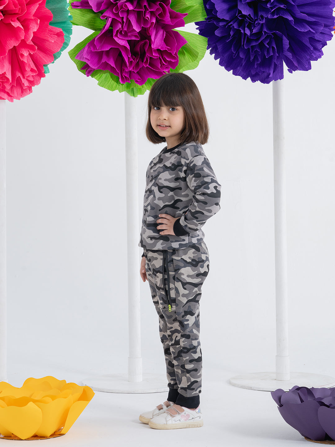 Trendy Black Unisex Camo Print Sets