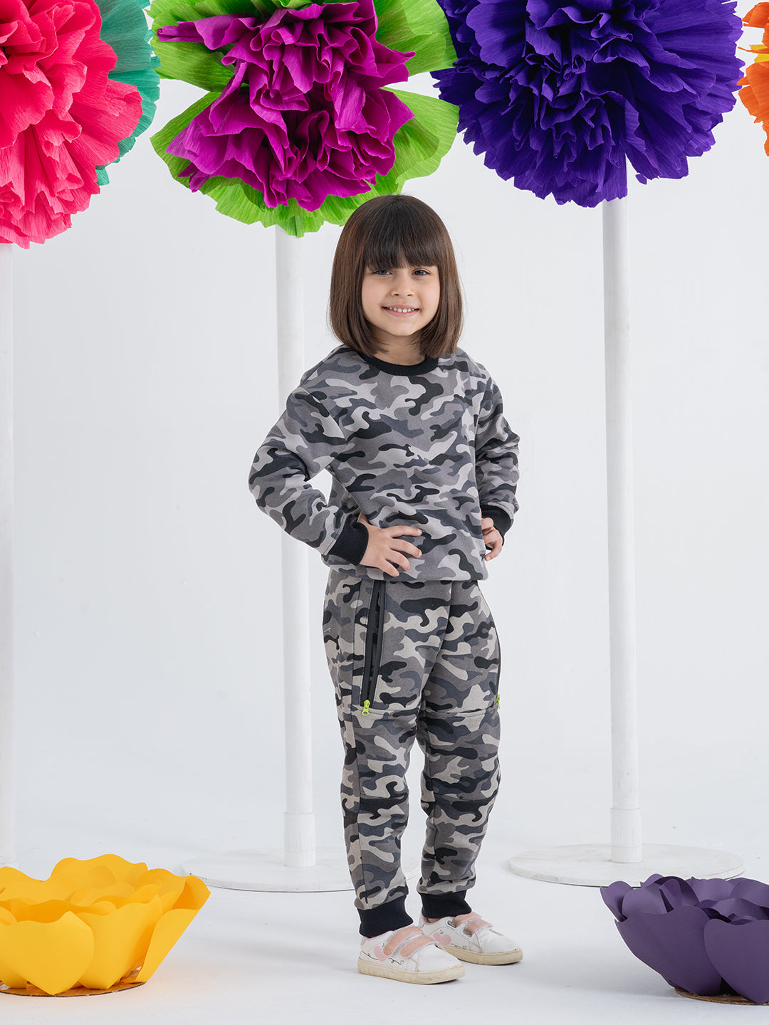 Trendy Black Unisex Camo Print Sets