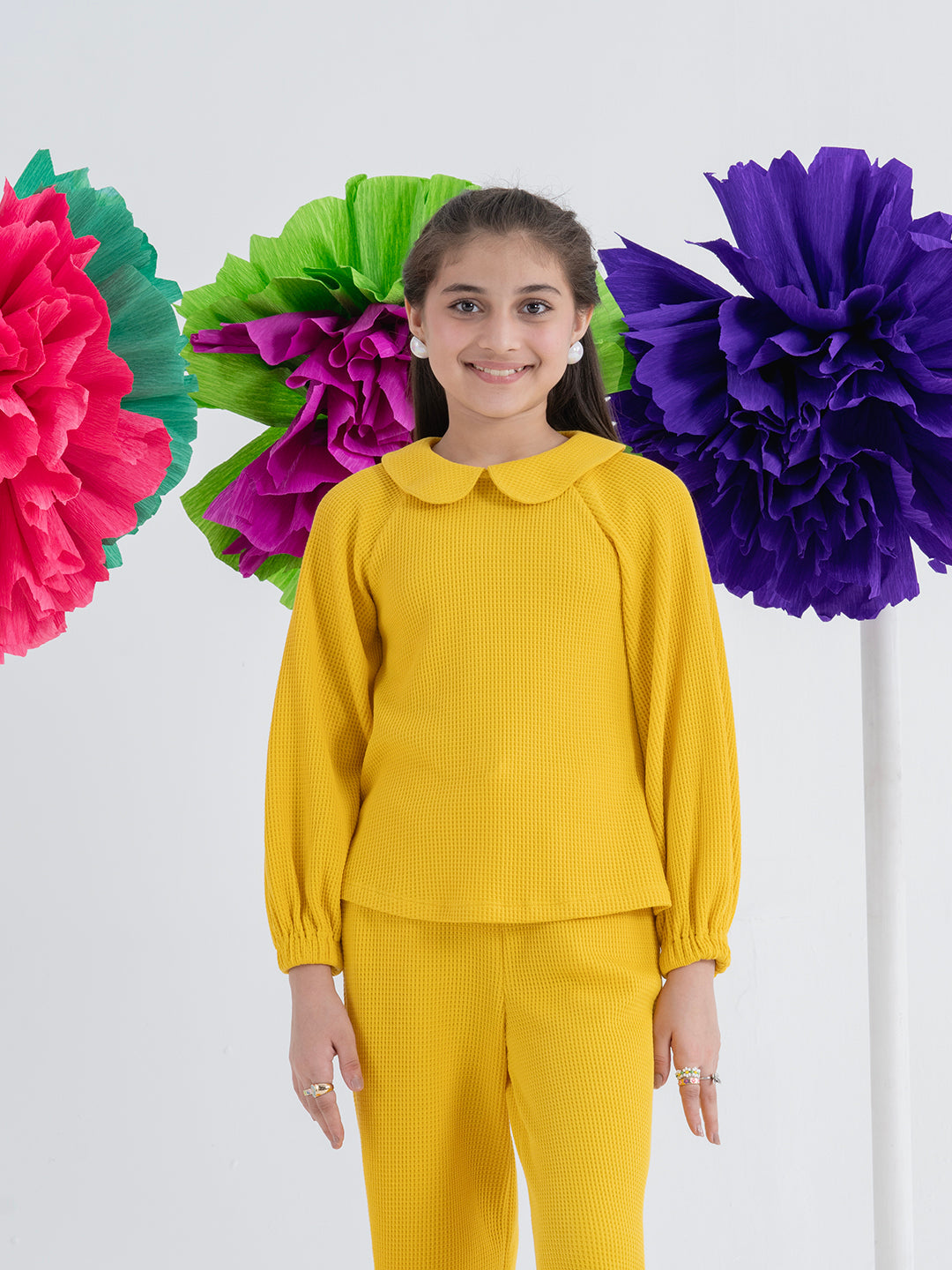 Vivid Yellow Peter Pan Collar Top and Pant Set