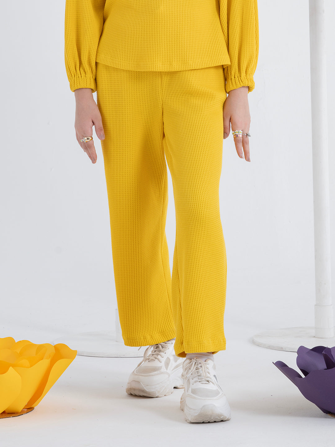 Vivid Yellow Peter Pan Collar Top and Pant Set