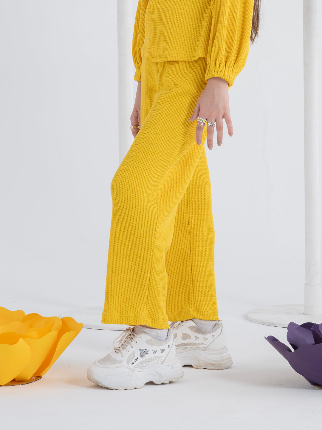 Vivid Yellow Peter Pan Collar Top and Pant Set