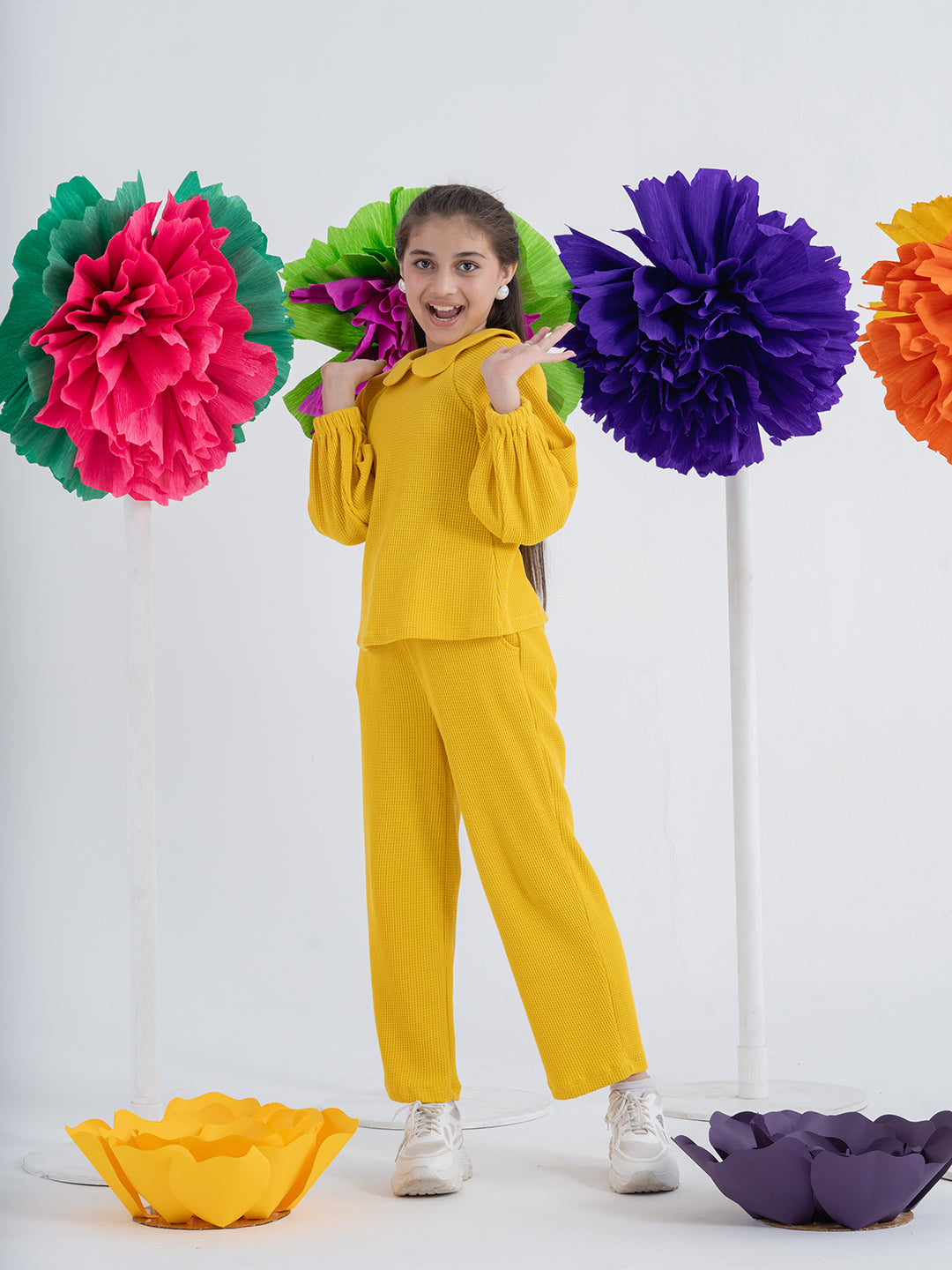 Vivid Yellow Peter Pan Collar Top and Pant Set