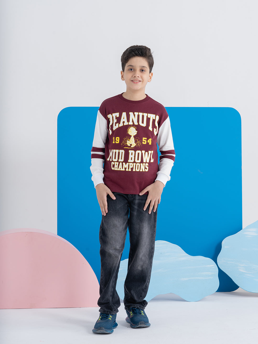 Boys Trendy Peanut Red & White Contrast Patch T-shirt