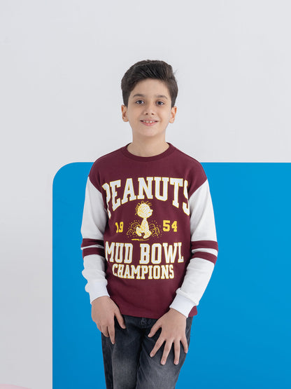 Boys Trendy Peanut Red & White Contrast Patch T-shirt