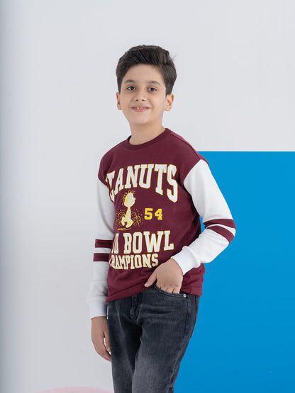 Boys Trendy Peanut Red & White Contrast Patch T-shirt