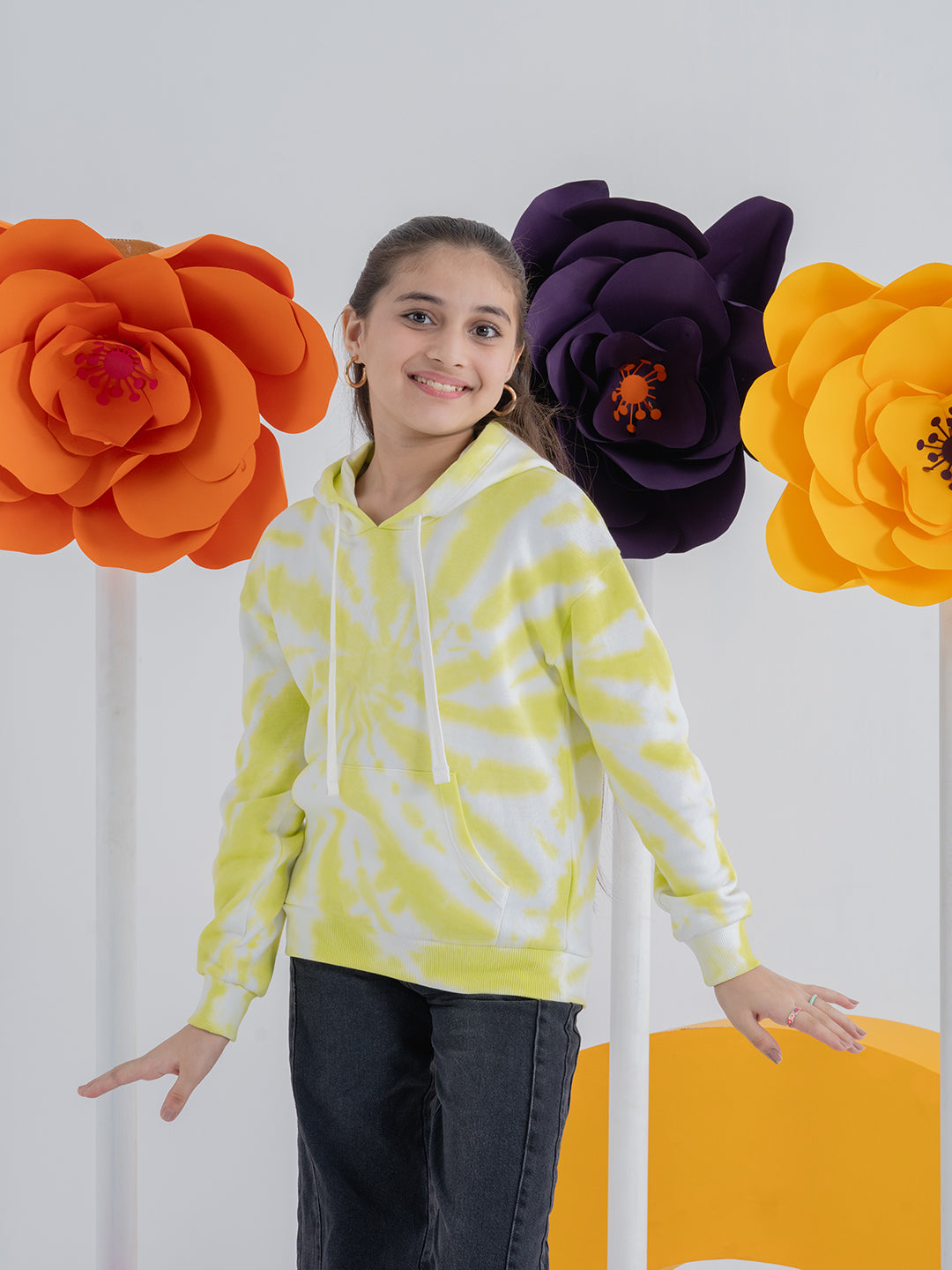 Vibrant Yellow Tie Die Girl's Hoodie