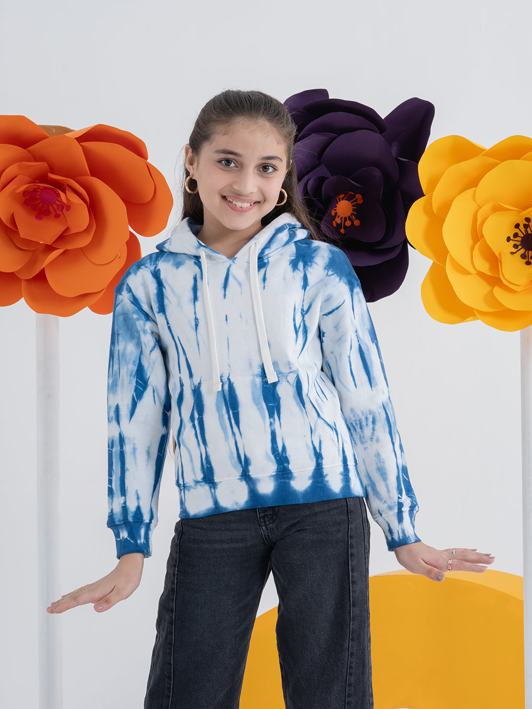 Classic Blue Tie Die Girls Hoodie