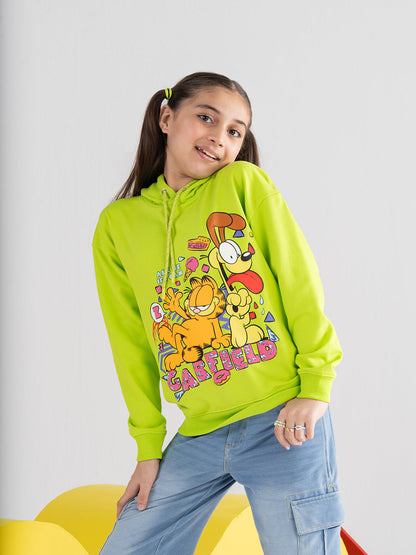 Green Garfield Puff Printed Hoodie