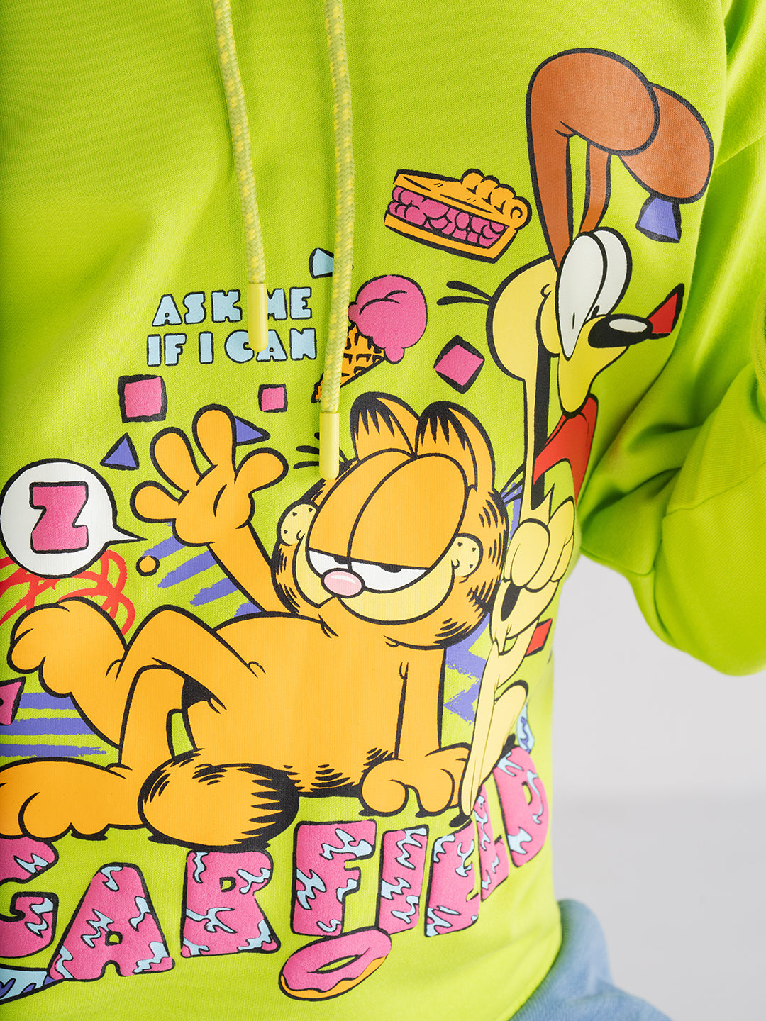 Green Garfield Puff Printed Hoodie