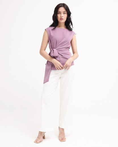 Rareism Women Wevillet Pastel Purple Sleeveless Boat Neck Plain Top