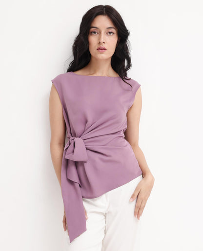 Rareism Women Wevillet Pastel Purple Sleeveless Boat Neck Plain Top