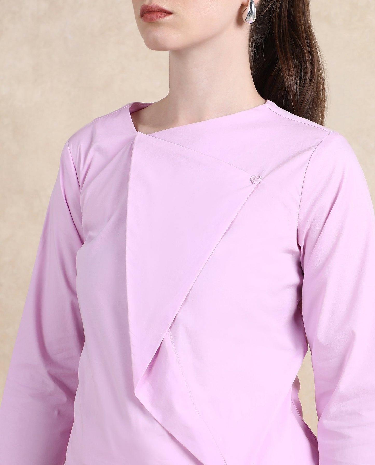 Rareism Women Xew Light Pink Cotton Fabric Regular Sleeves Asymmetric Neck Button Closure Plain Top