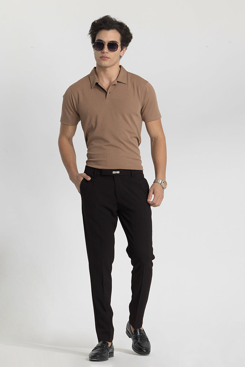 Dark Brown Self-Design Formal Trousers