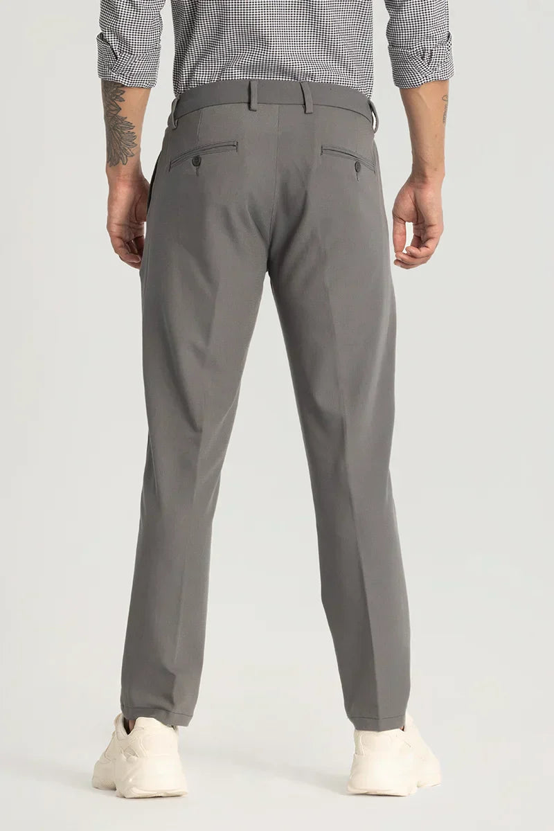 Dark Grey Plain Regular Fit Trousers