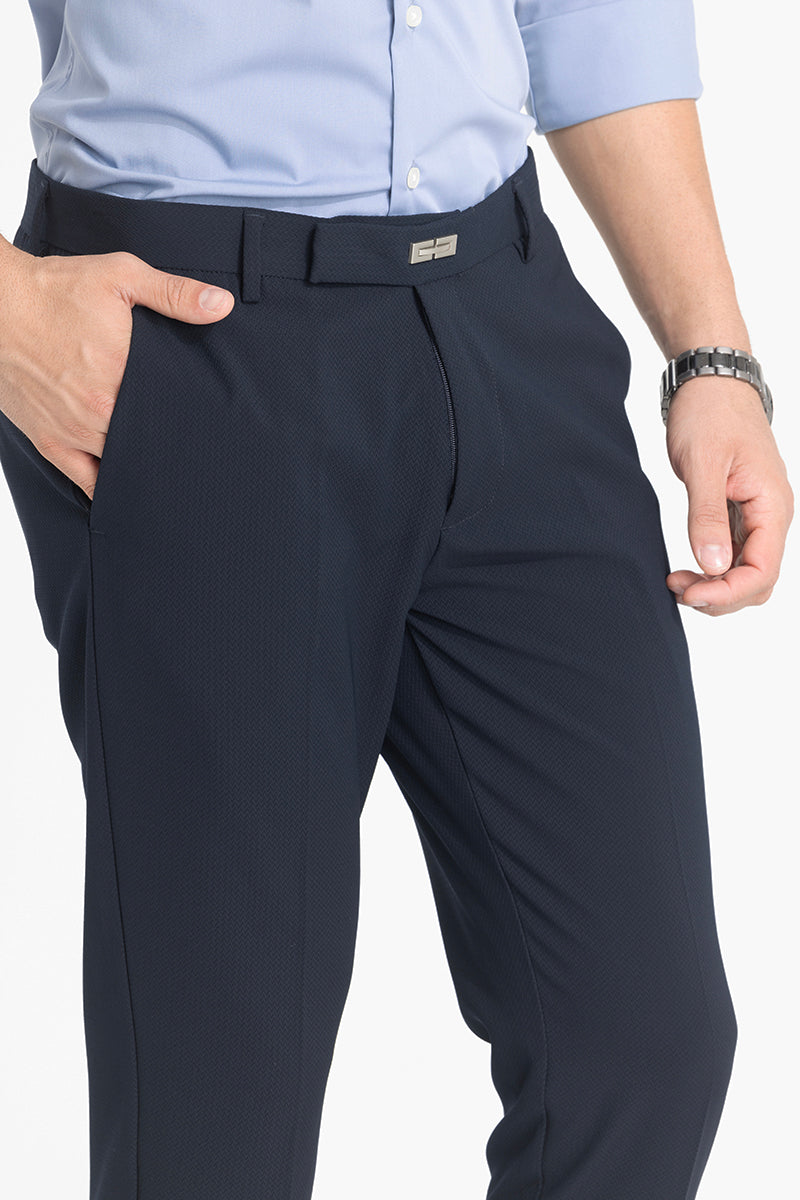 Dark Blue Self-Design Formal Trousers