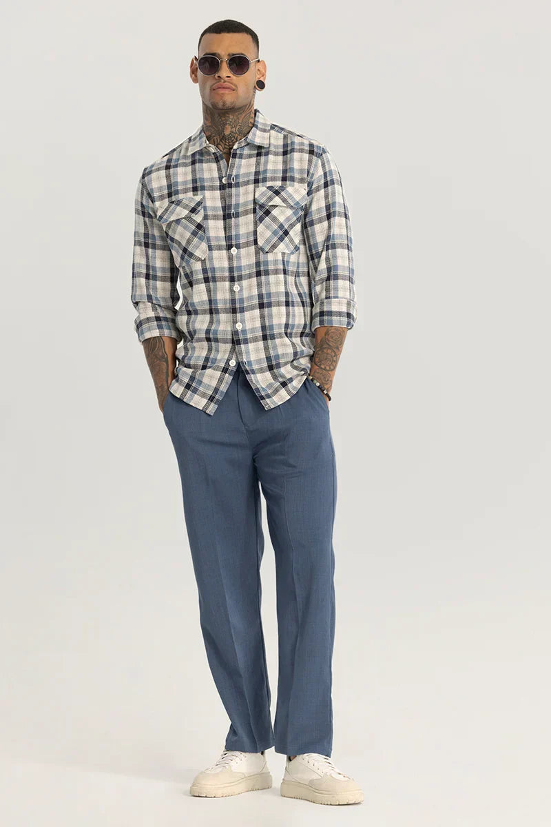 Blue Plain Relaxed Fit Trousers