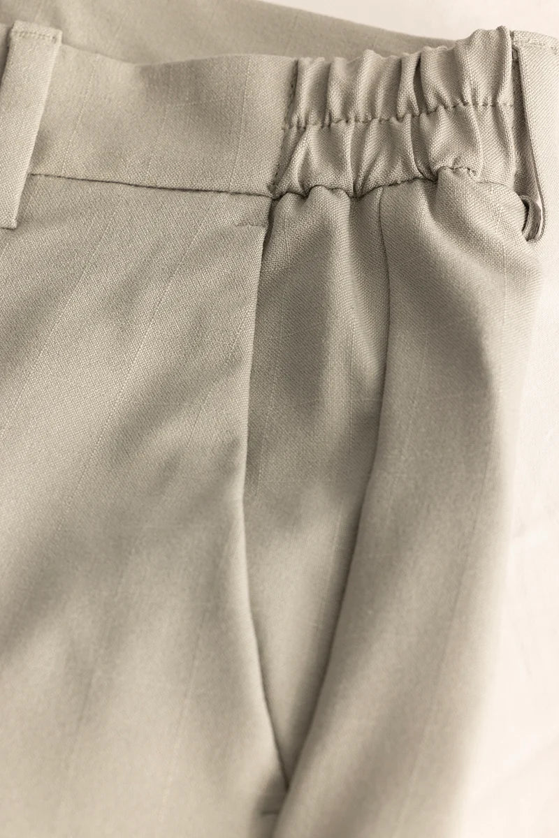 Cream Self-Design Slim Fit Trousers