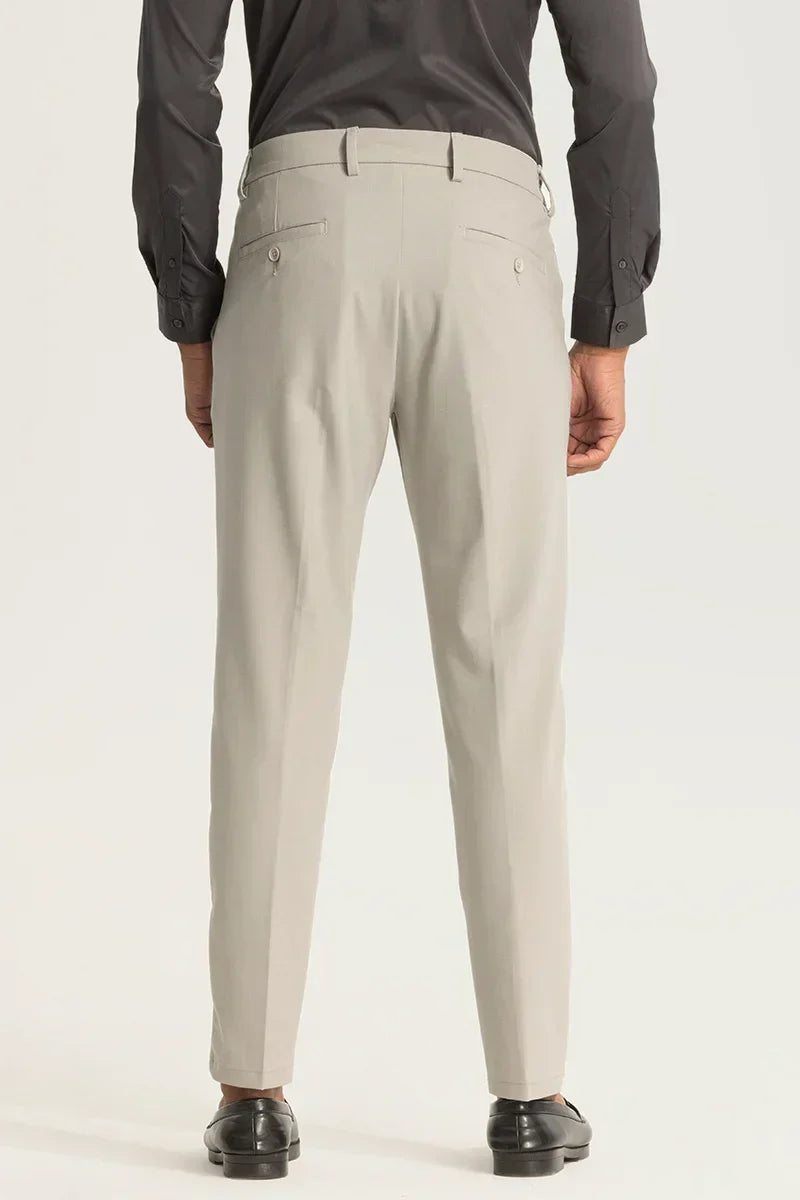 Cream Self-Design Slim Fit Trousers