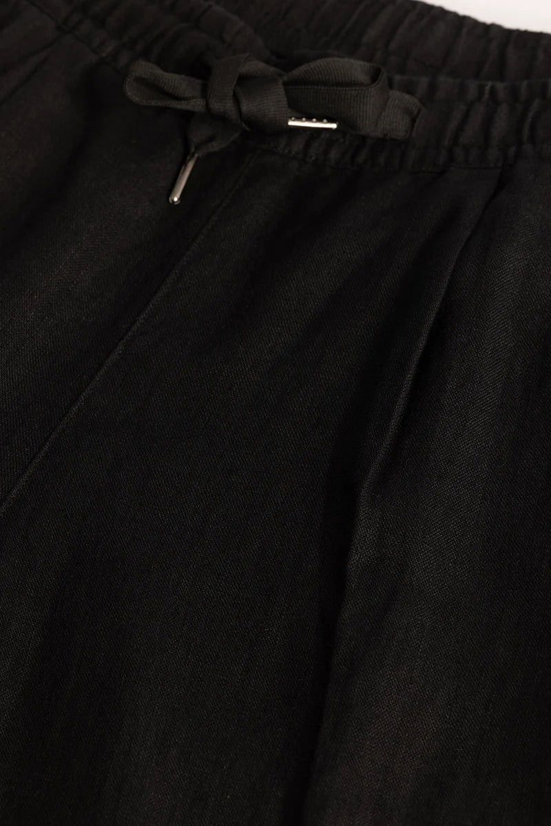 Black Relaxed Fit Linen Trousers