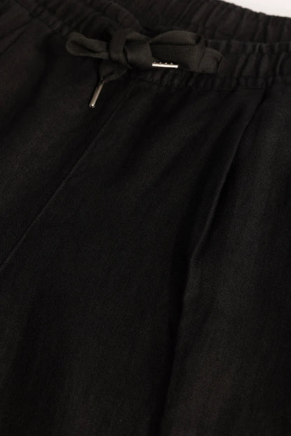 Black Relaxed Fit Linen Trousers