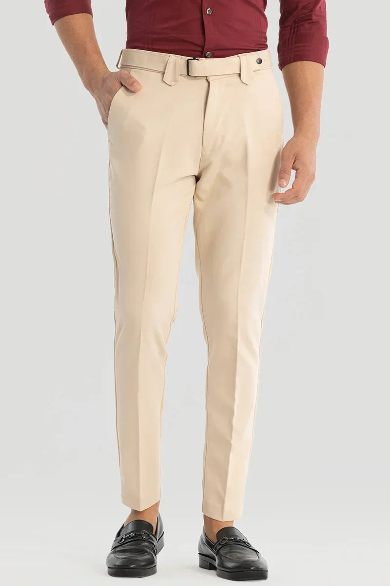 Beige Slim Fit Trousers