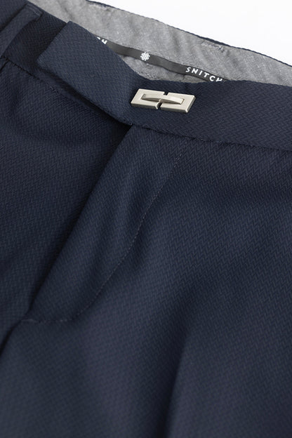 Dark Blue Self-Design Formal Trousers