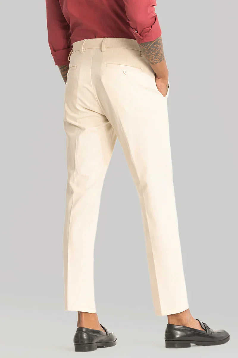 Cream Slim Fit Stretch Trouser