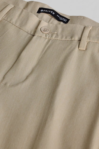 Beige Stretch Slim Fit Trousers