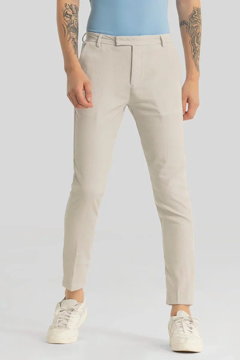 Yann Cream Plain Slim Fit Trousers