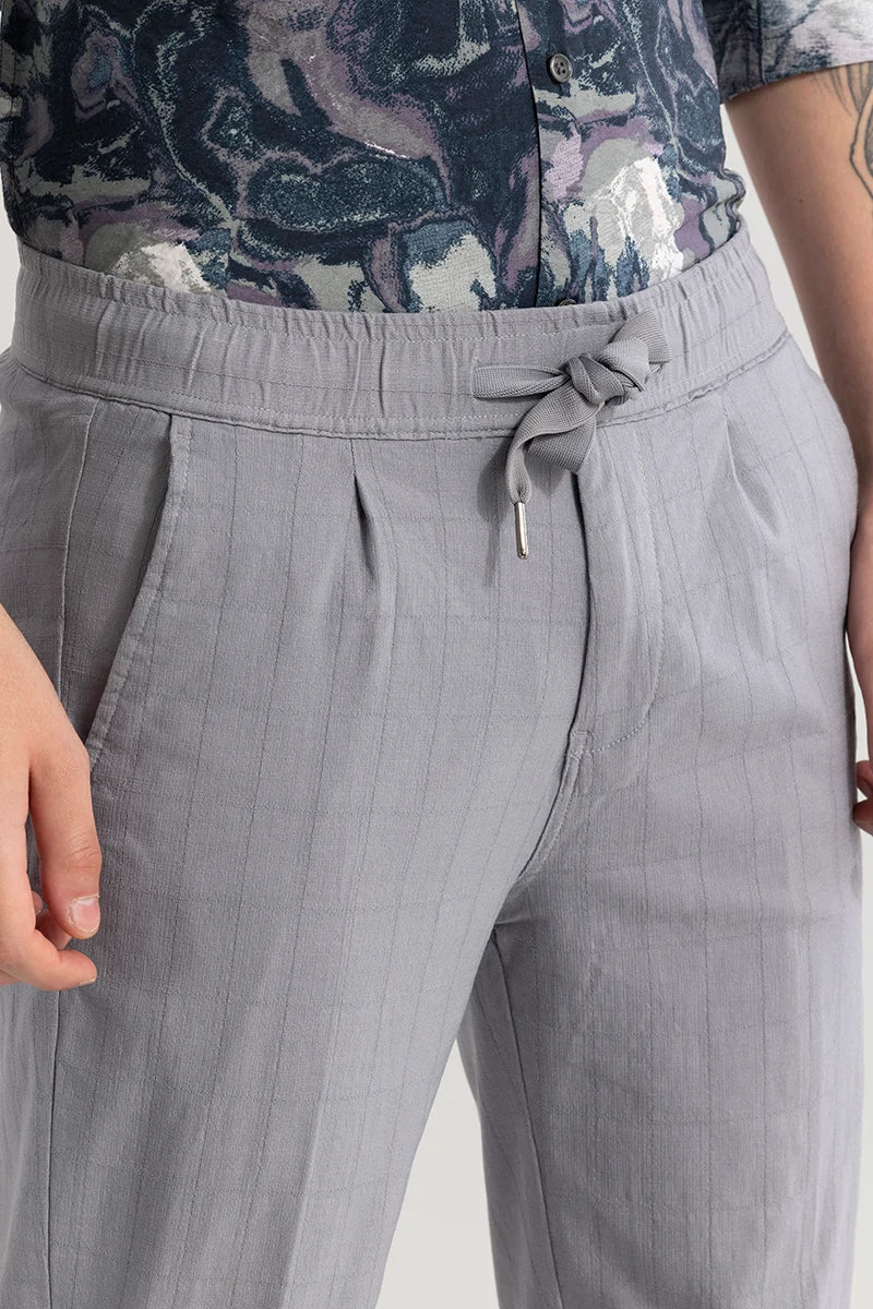 Veluxe Light Grey Checked Linen Blend Pant