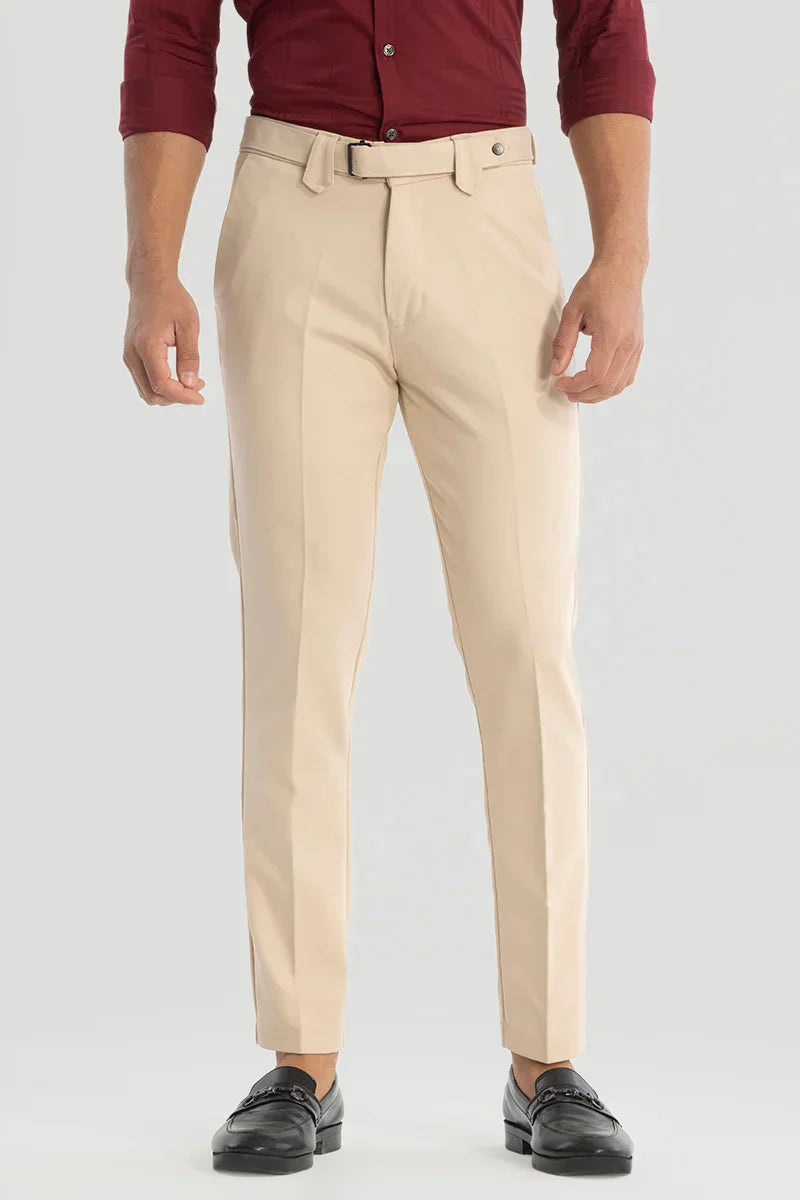 Beige Slim Fit Trousers